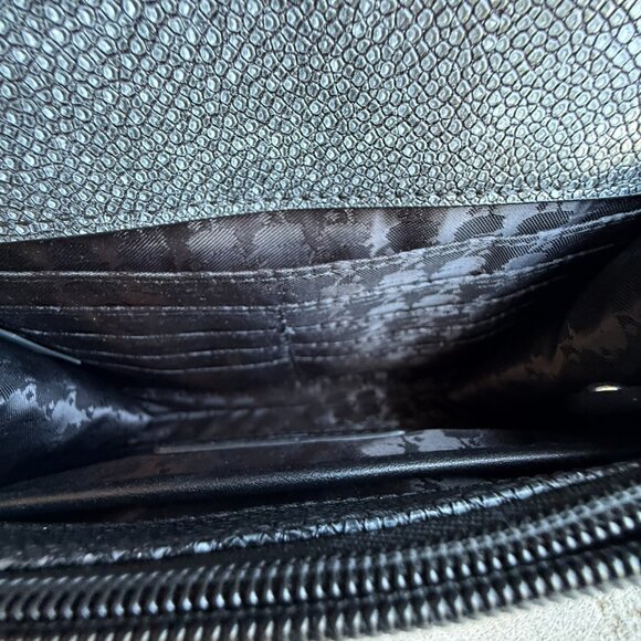 KARL LAGERFELD PARIS STRUCTURED FLAP OVER CROSSBODY CLUTCH BLACK GREY VEGAN - Picture 12 of 14